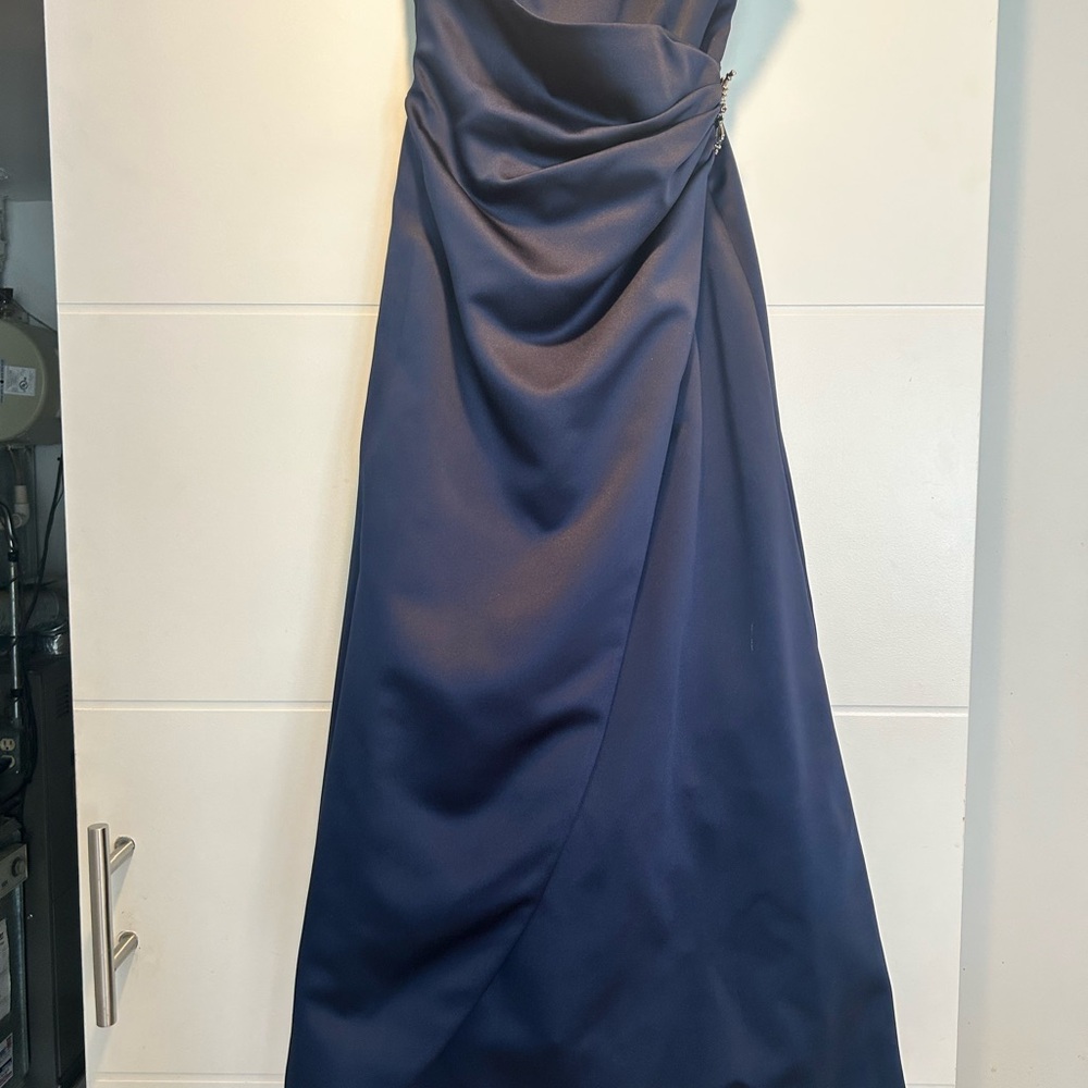 David's Bridal Blue Sweetheart Ruched Gown